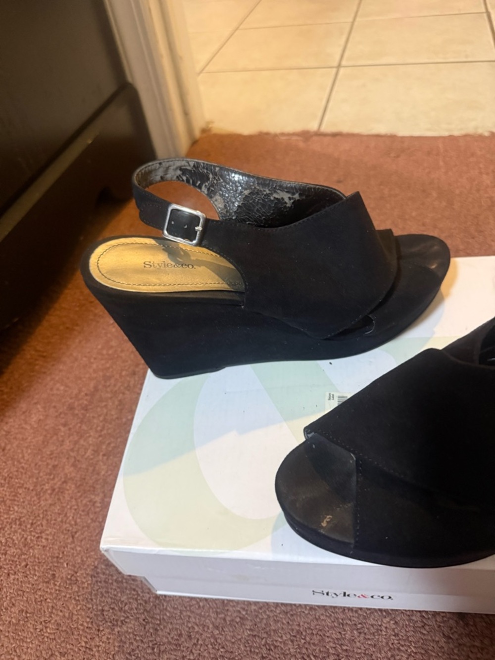 Style & Co. Black Suede Slingback Wedge Sandals